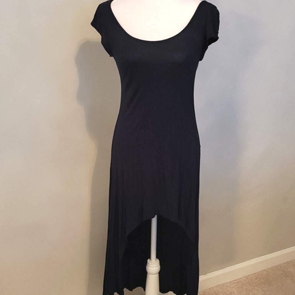 Cut out cross back high low dress with studs-navy